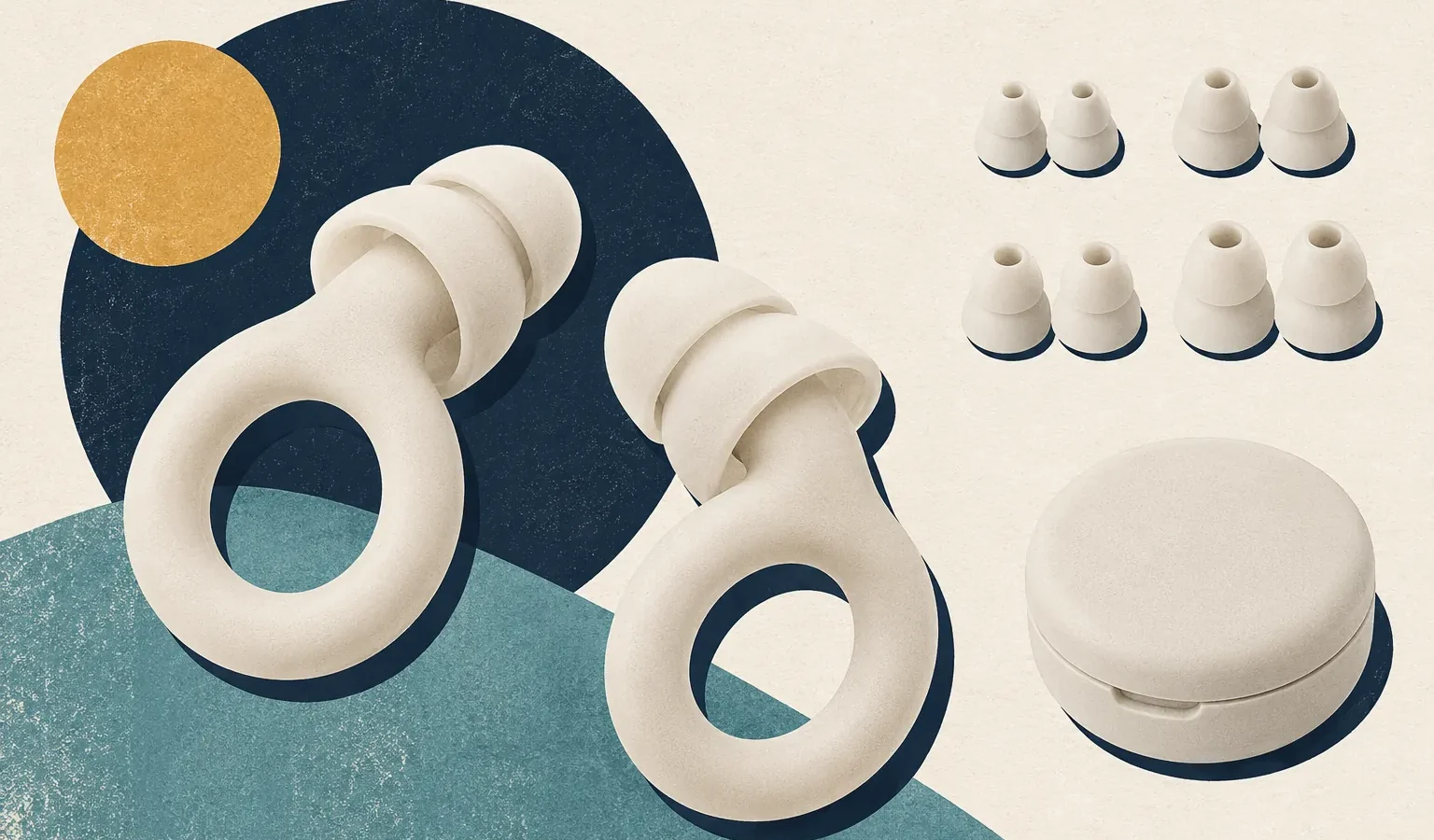 Illustration éditoriale de bouchons d’oreille en silicone avec plusieurs tailles d’embouts