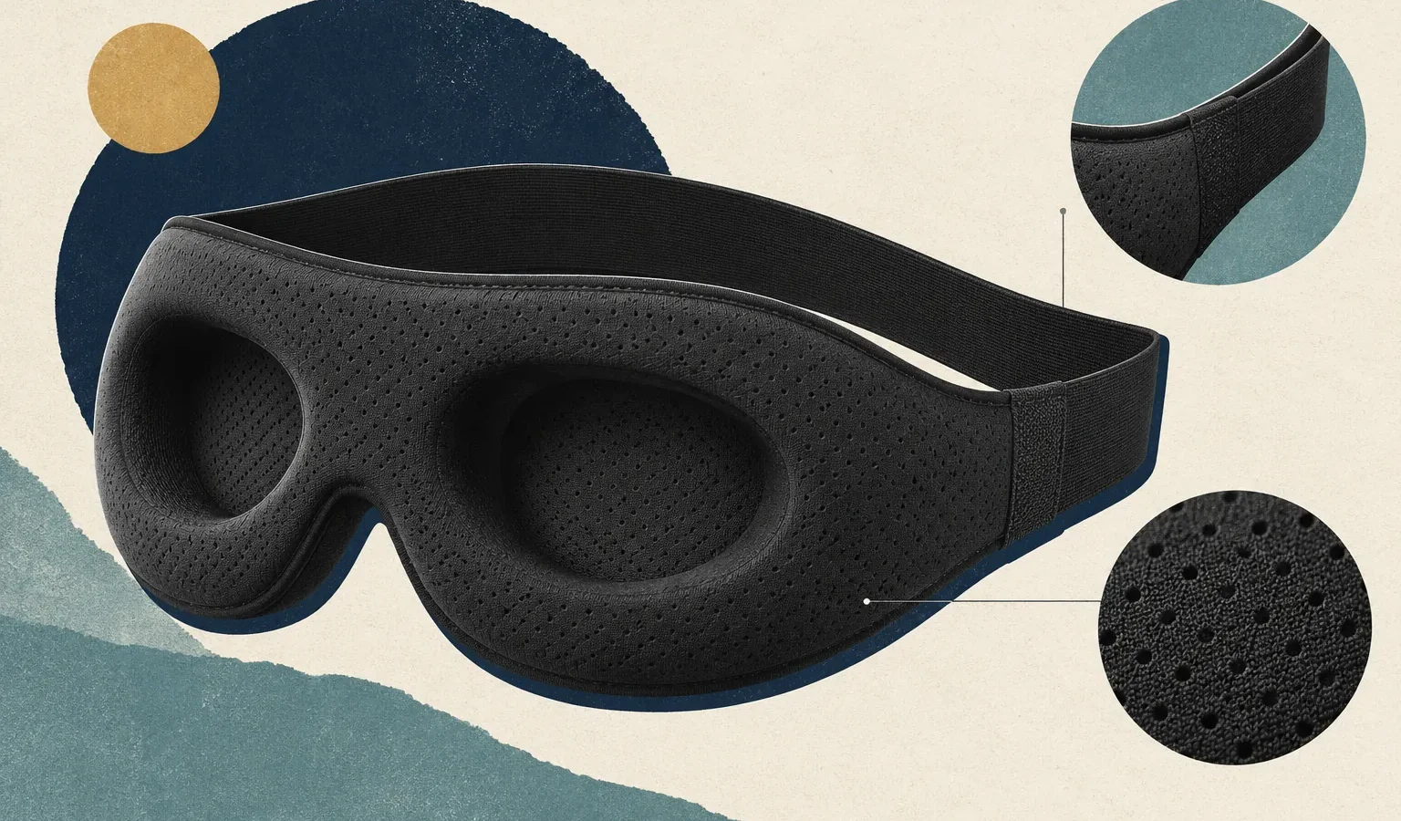 Illustration éditoriale d’un masque de sommeil ventilé à coques profilées