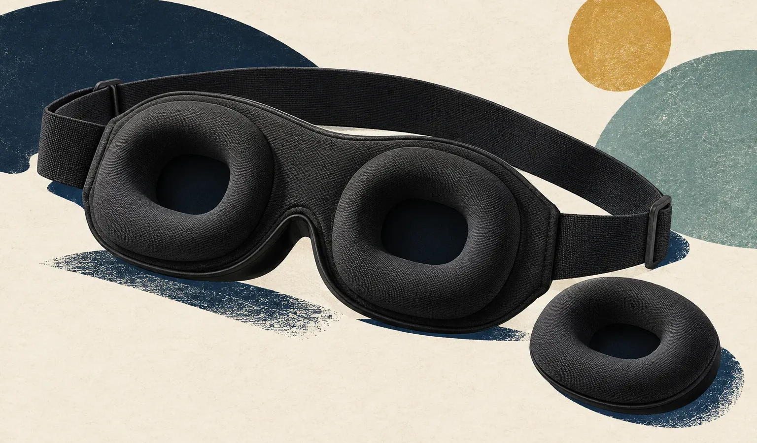Illustration éditoriale d’un masque de sommeil à coques rondes repositionnables