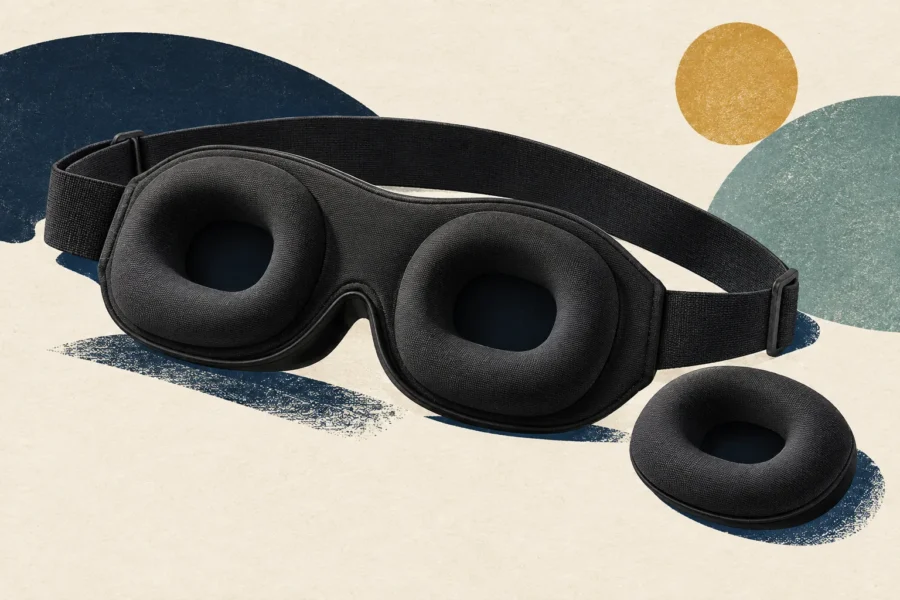 Illustration éditoriale d’un masque de sommeil à coques rondes repositionnables