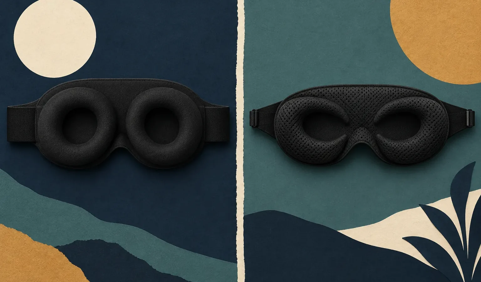 Diptyque éditorial comparant un masque à coques rondes et un masque à coques profilées